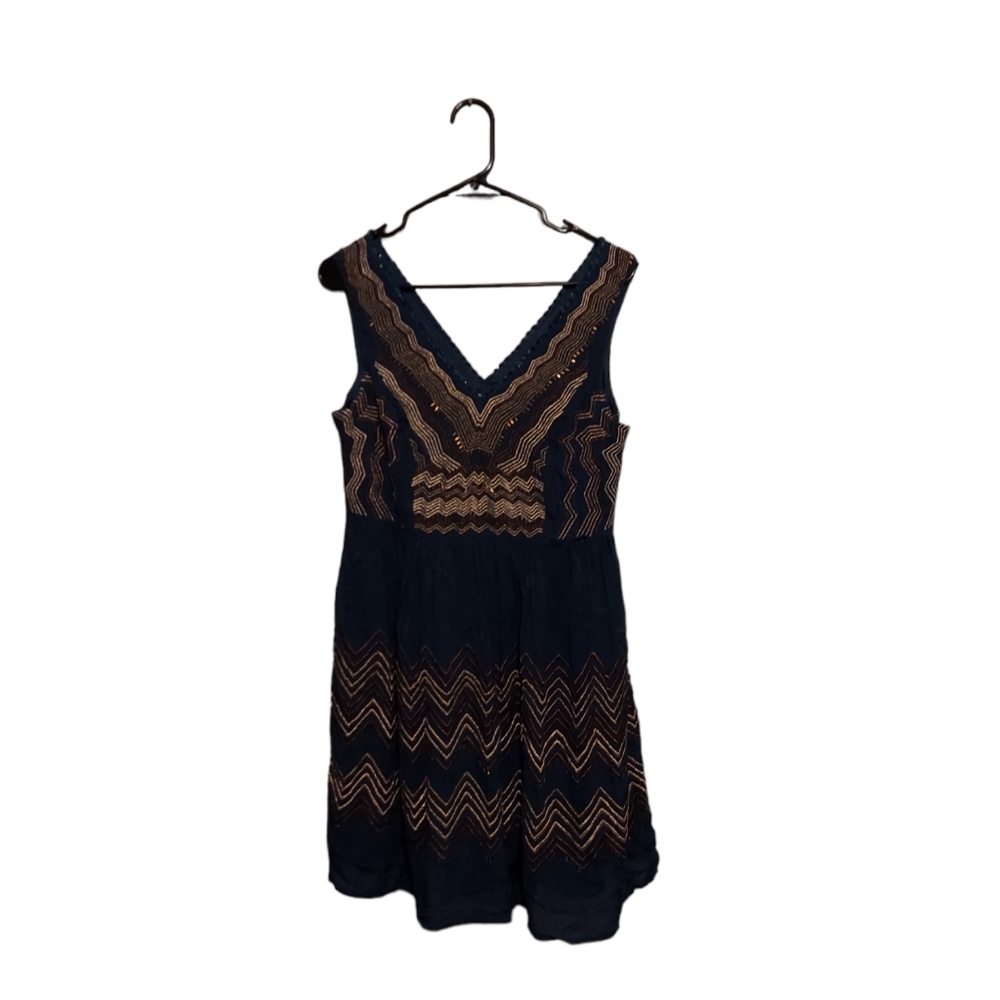 NWT Holiday Party Dress MeadowRue Sz 10P Blue Beaded Chevron Homecoming Cocktail